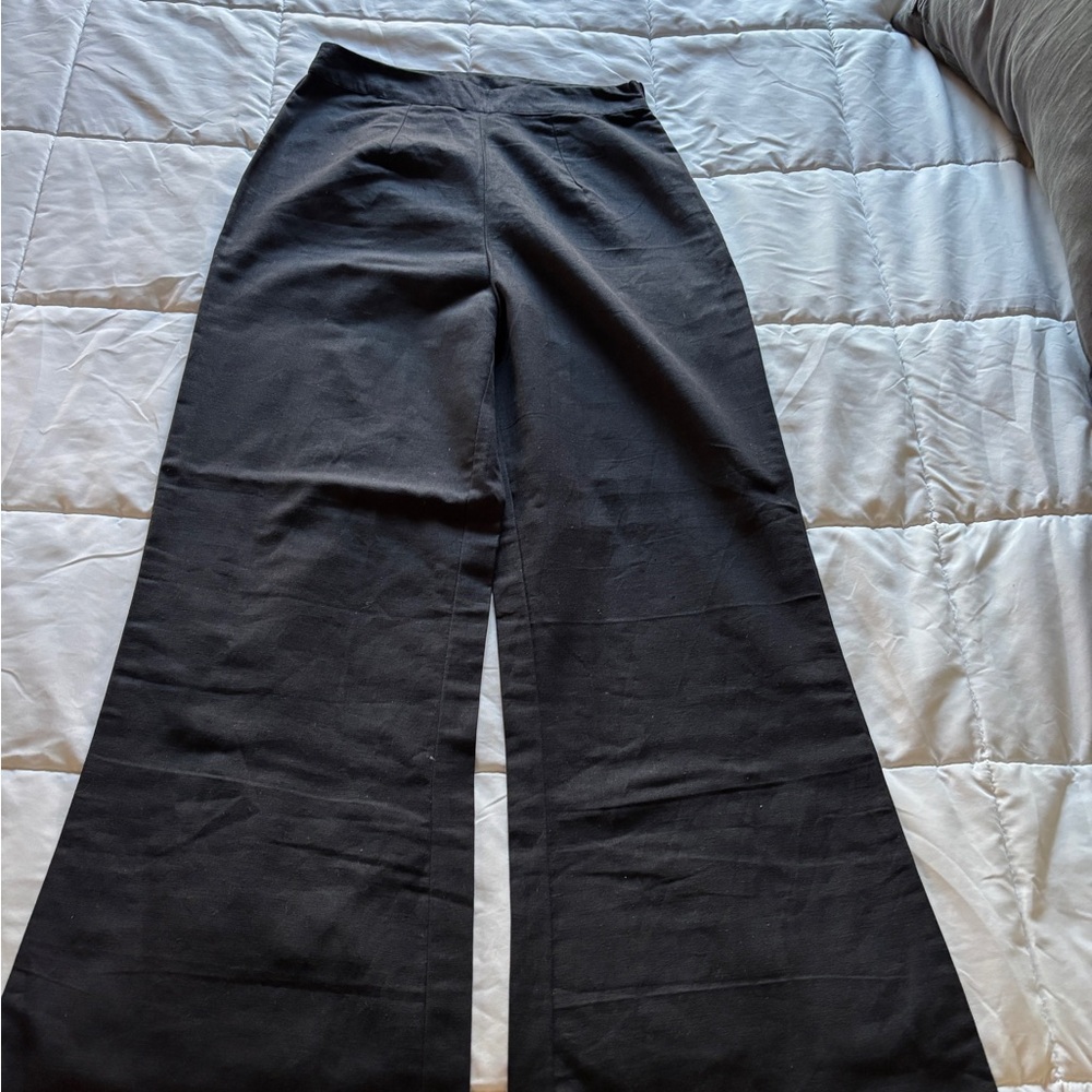 Boohoo Black Linen Wide-Leg Pants